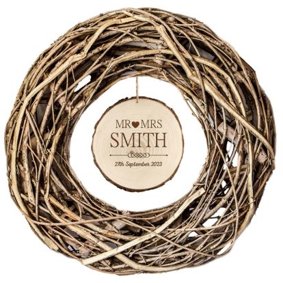 Personalised Rustic Large Wooden Wreath - Mr and Mrs