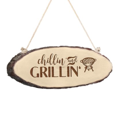 Personalised Rustic Log Sign - Chillin' & Grillin'
