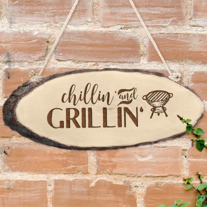 Personalised Rustic Log Sign - Chillin' & Grillin' 
