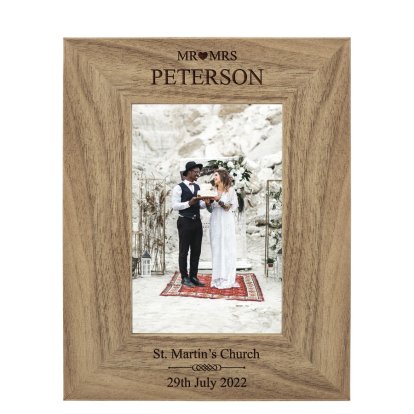 Personalised Rustic Photo Frame - Mr & Mrs Heart