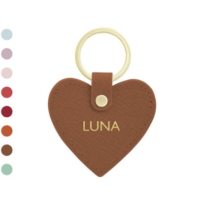 Personalised Saffiano Leather Heart Keyring - Name