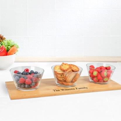 Personalised Serving Tray with 3 Glass Bowls