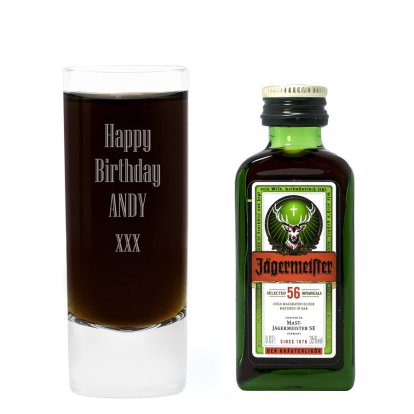 Personalised Shot Glass and Mini Jagermeister - Text Only