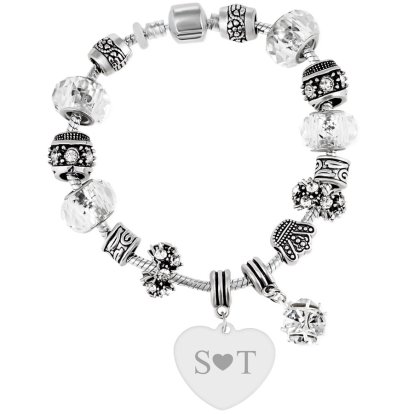 Personalised Silver Charm Bracelet - Heart Initials