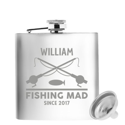 Personalised Silver Hip Flask - Fishing Mad