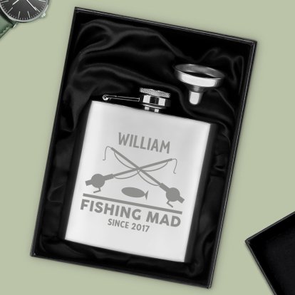 Personalised Silver Hip Flask - Fishing Mad