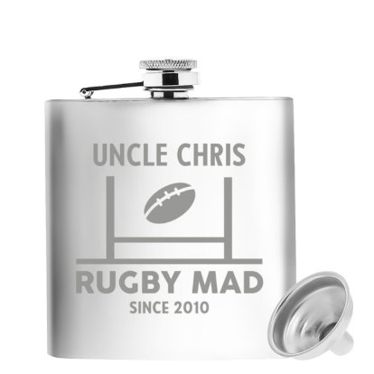 Personalised Silver Hip Flask - Rugby Mad 