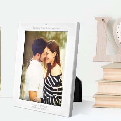 Personalised Silver Plated Photo Frame - Hearts & Message