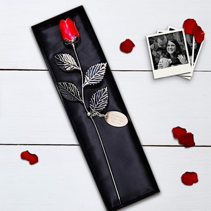 Personalised Silver-Plated Red Rose 