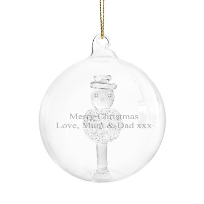 Personalised Snowman Glass Bauble - Any Message