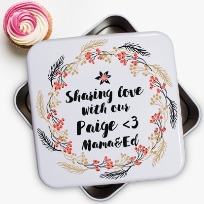 Personalised Square Christmas Holly Cake Tin