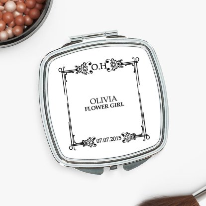 Personalised Square Compact Mirror - Classic Frame Design 