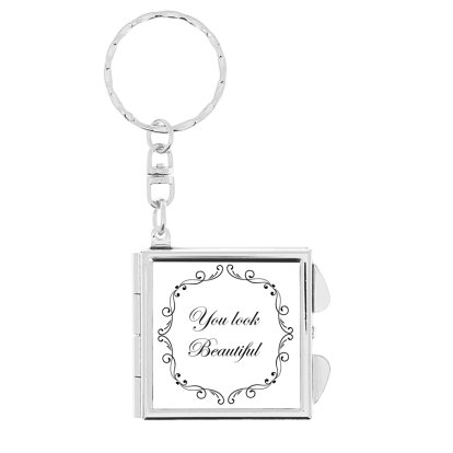 Personalised Square Compact Mirror Keyring - Message 