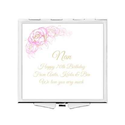 Personalised Square Compact Mirror - Roses