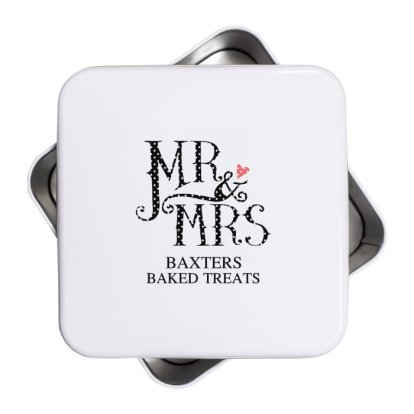 Personalised Square Dotty Mr and Mrs Biscuits Tin