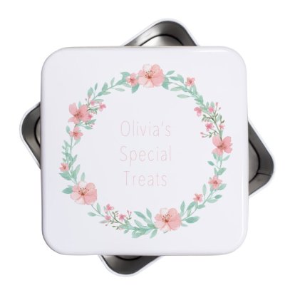 Personalised Square Floral Painted Style Cake Tin