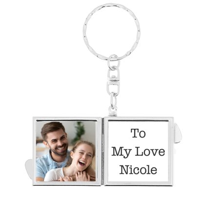 Personalised Square Photo & Text Compact Mirror Keyring