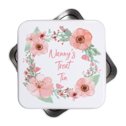 Personalised Square Pink Floral Cake Tin