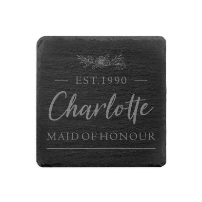 Personalised Square Slate Coaster for Maid of Honour