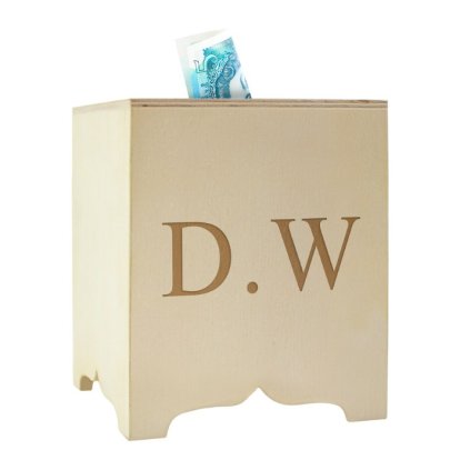 Personalised Square Wooden Money Box - Initials