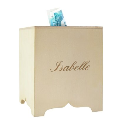 Personalised Square Wooden Money Box - Name