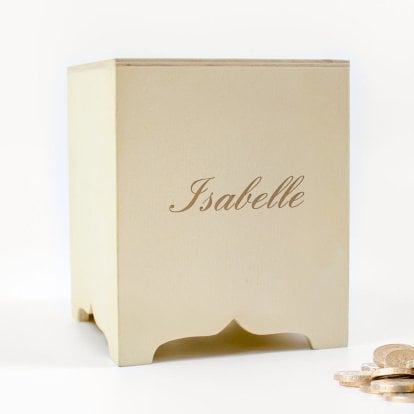 Personalised Square Wooden Money Box - Name 