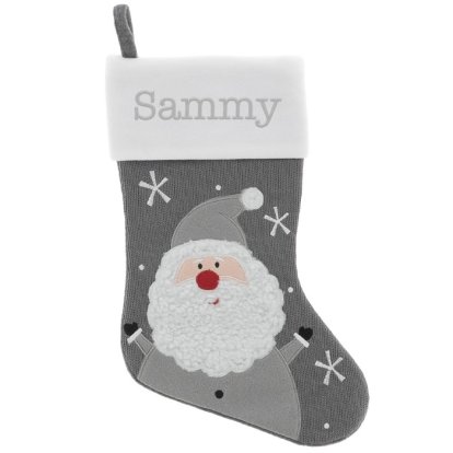 Personalised Stocking - Christmas Santa, Gray & Knitted