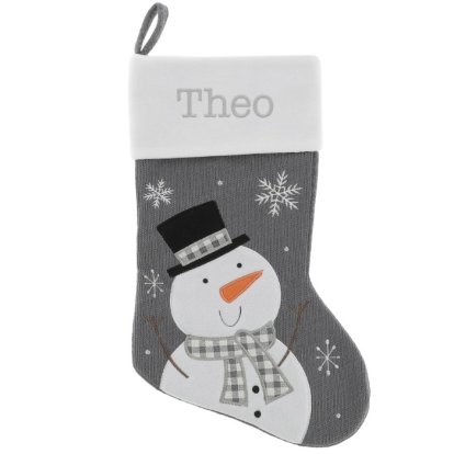 Personalised Stocking - Christmas Snowman, Gray & Knitted