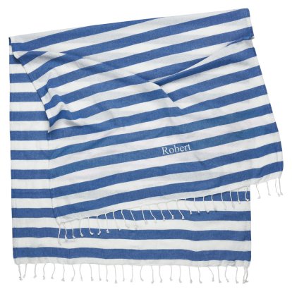 Personalised Striped Adult Beach Towel - Ocean Blue