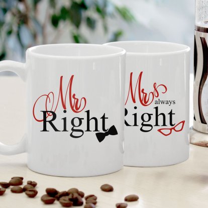 Personalised Swirl Mr Right and Mrs Always Right Mug Set