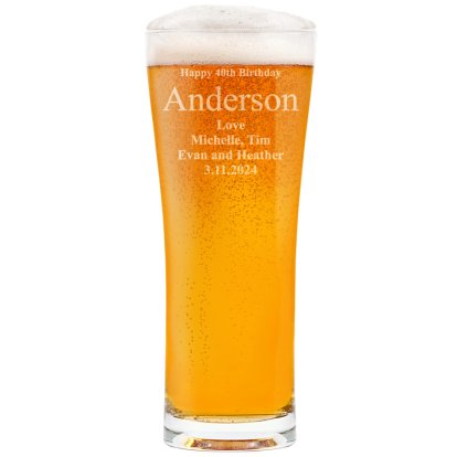 Personalised Tall Pint Glass - Birthday Message