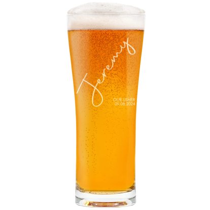 Personalised Tall Pint Glass for Usher