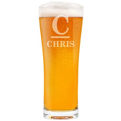 Personalised Tall Pint Glass - Initial & Name