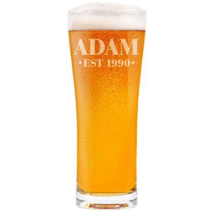 Personalised Tall Pint Glass - Name & Year