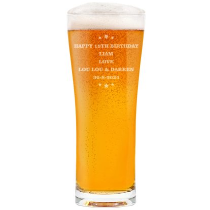 Personalised Tall Pint Glass - Stars Message