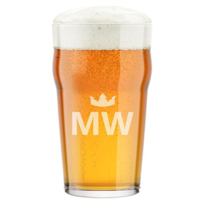 Personalised Traditional Pint Glass - Crown & Initials