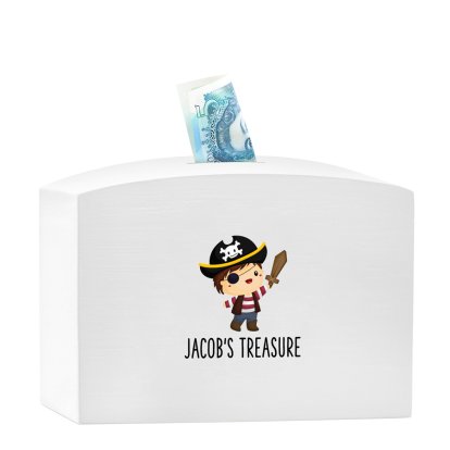 Personalised Treasure White Wooden Money Box