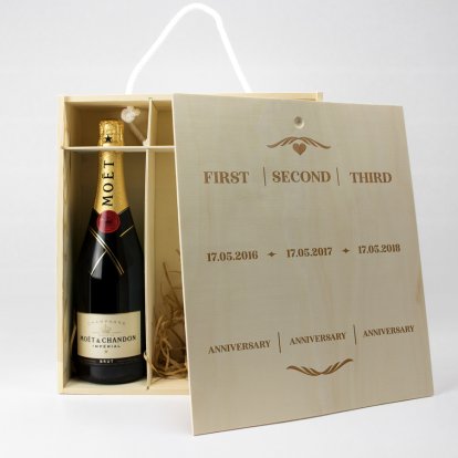 Personalised 3 Bottle Champagne Box - Wedding Anniversary 
