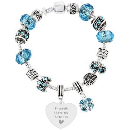 Personalised Turquoise Charm Bracelet - Heart Message
