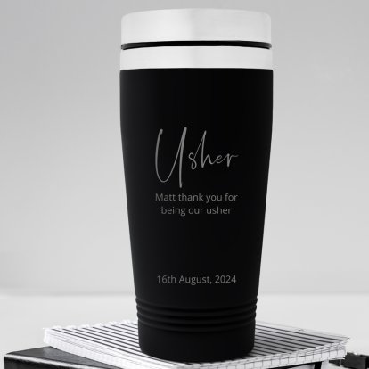 Personalised Usher Black Travel Mug