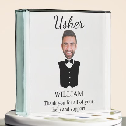 Personalised Usher Photo Glass Keepsake Block