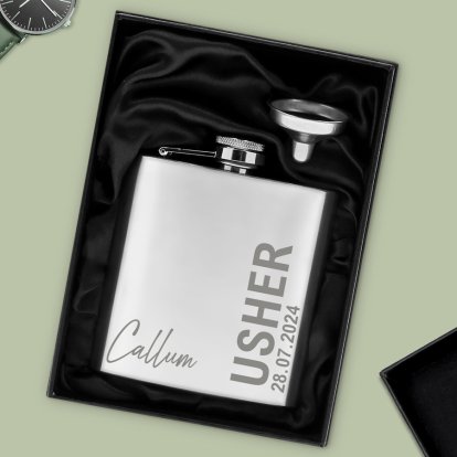 Personalised Usher Silver Hip Flask