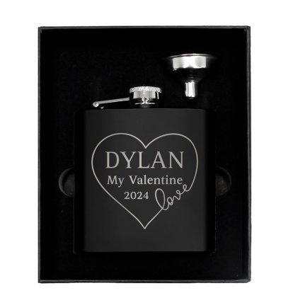 Personalised Valentine's Day Black Hip Flask