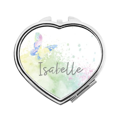 Personalised Watercolour Butterfly Heart Compact Mirror