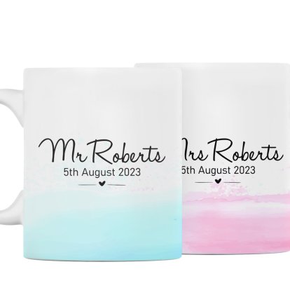 Personalised Watercolour Wedding Mug Set
