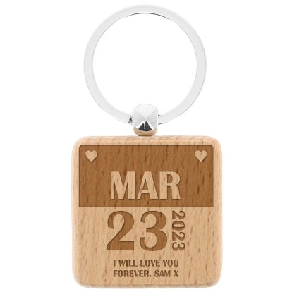 Personalised Wedding Day Anniversary Wooden Keyring