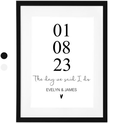 Personalised Wedding Day Poster Frame Print Black