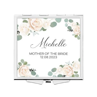 Personalised Wedding Flowers Square Compact Mirror
