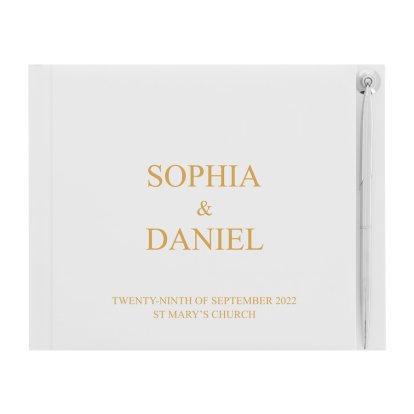 Personalised Wedding Guest Book with Pen - Gold
