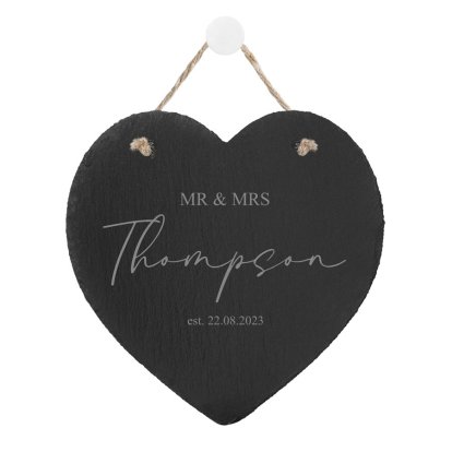 Personalised Wedding Heart Slate Sign for Mr & Mrs